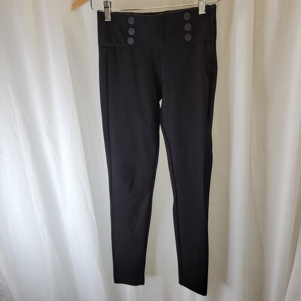 Zara Black Knit Button Front Skinny Dress Leggings Side Zip, XS